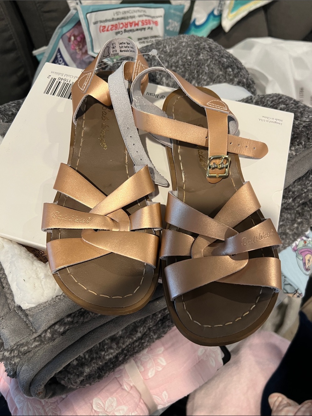 Salt Water Sandals by Hoy Rose Gold Strappy Leather Sandals
